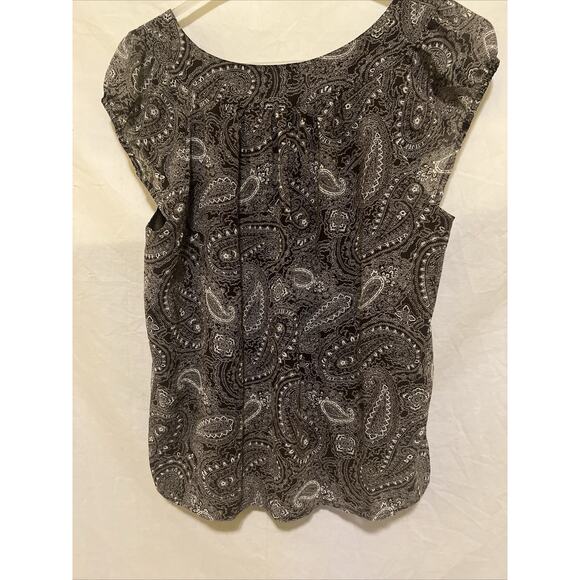 Anne Klein Large Women’s Blouse Paisley Cap Sleeve Round Neck Top Brown/White - Picture 6 of 15